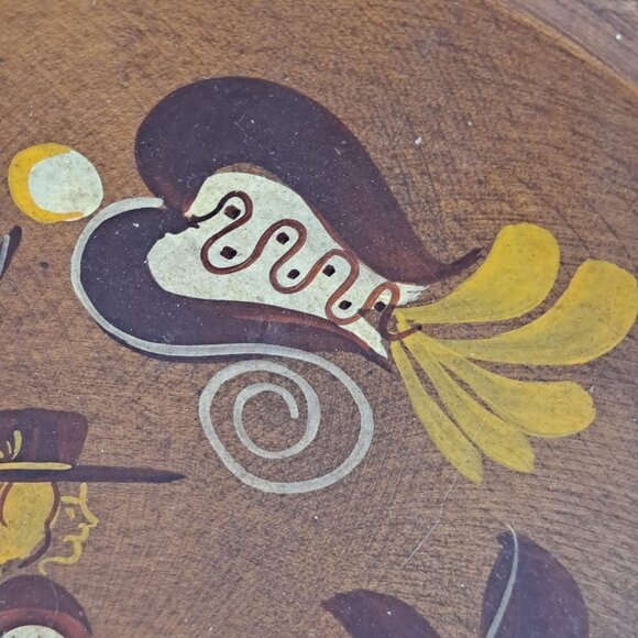 Wooden Wheelbarrow Fruit Bowl Centerpiece Lady with Floral Painting Mid-Century - Picture 4 of 13